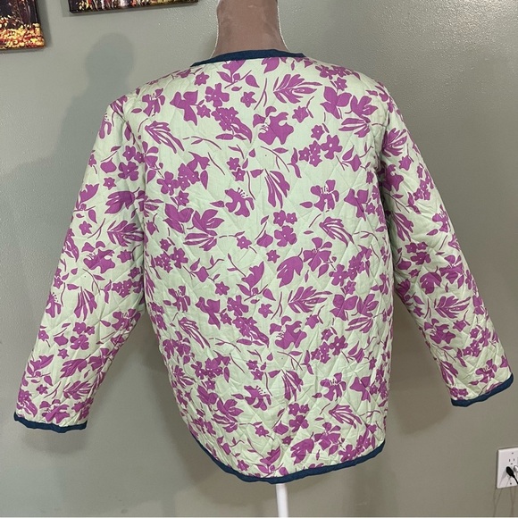 French Flair Womens Floral Pockets Quilted Button Up Scalloped Edges Jacket L - Picture 8 of 11